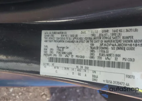 2013 Ford Fiesta S из США, поврежденный, VIN 3FADP4AJ8DM161815